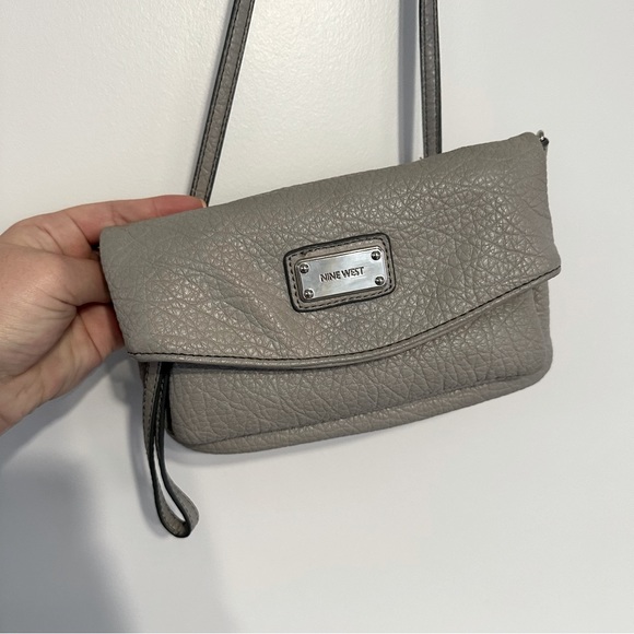 Nine West Grey Leather Foldover Crossbody Satchel - Picture 7 of 7